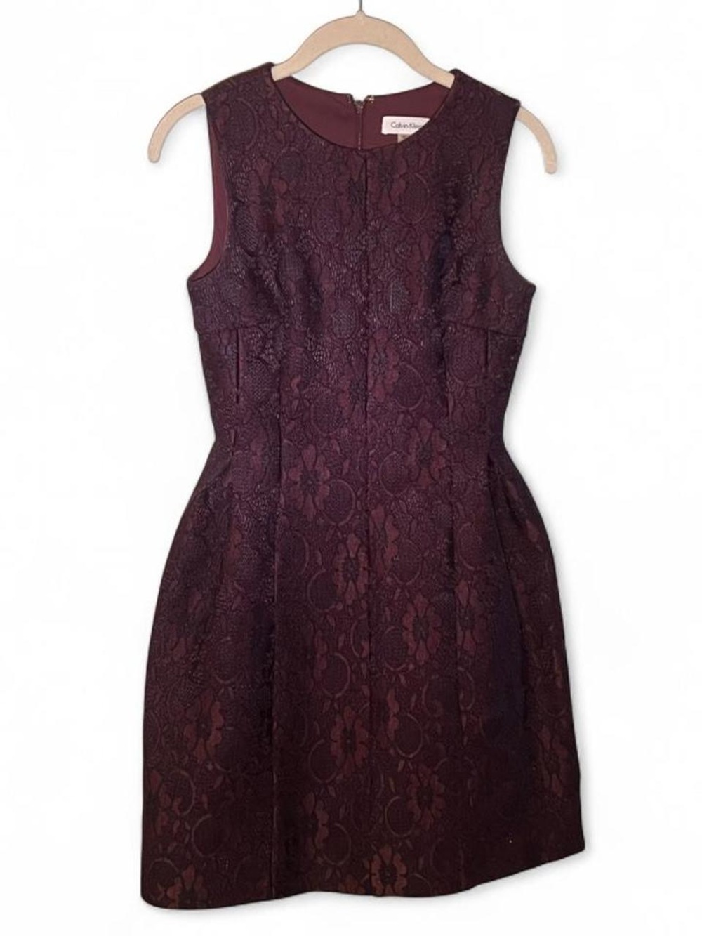 Calvin Klein Sleeveless Lace A-Line Dress - Plum